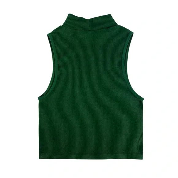 Zara Emerald Green Ribbed Mock Neck Sleeveless Crop Top Size M / L‎ - Picture 2 of 7
